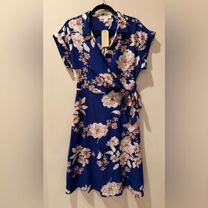 Monteau Navy Floral Wrap Dress